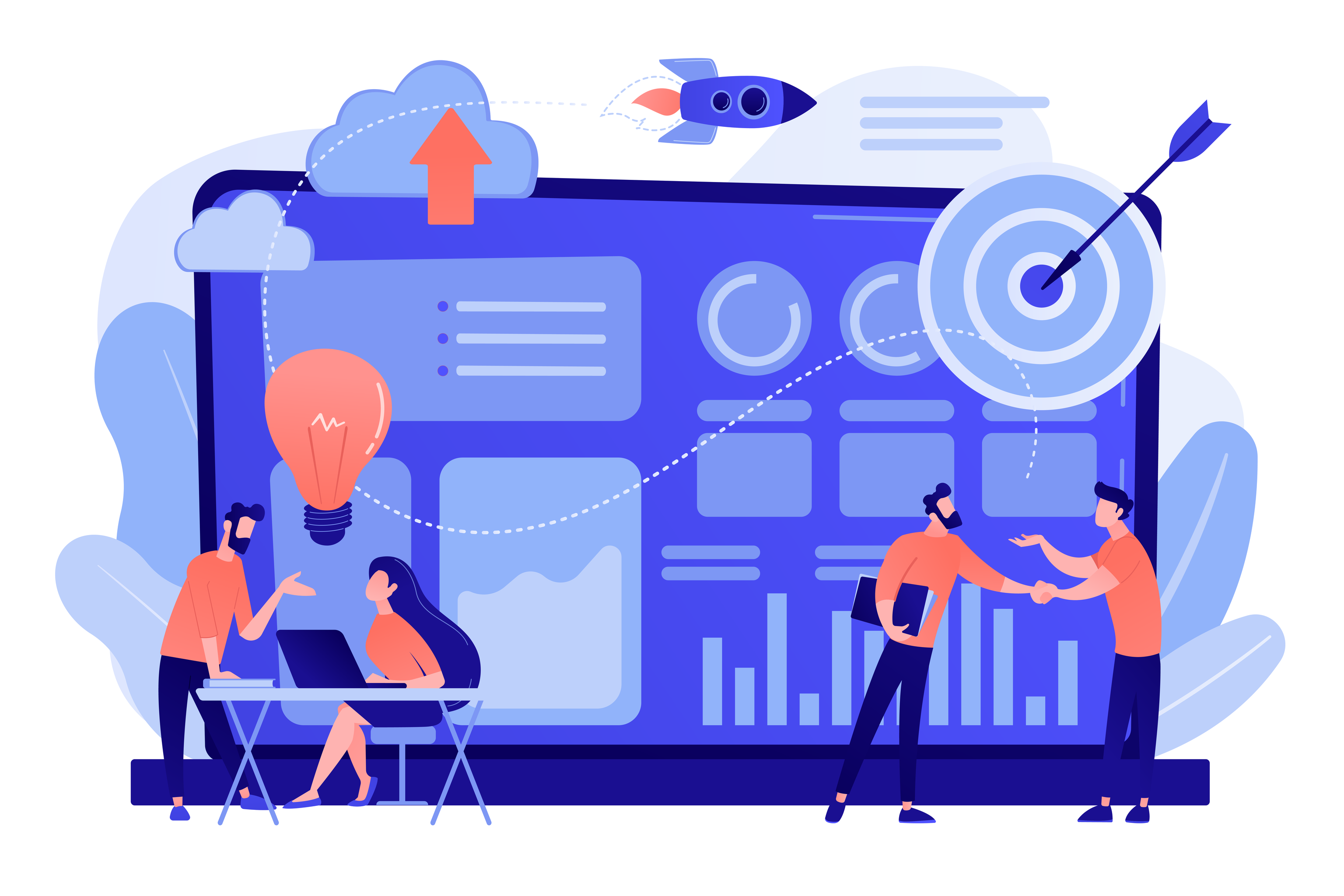 Drawing of people engaged in strategic consultation.