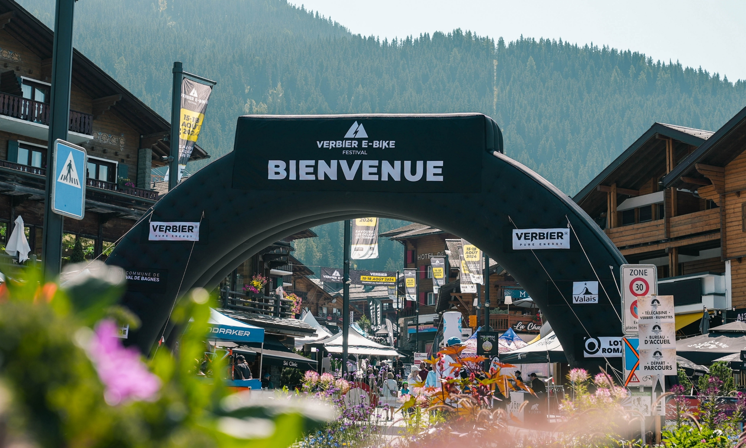 The welcome banner and entrance to the Verbier bike festival