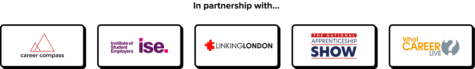 Logos of six organisations: Amazing Apprenticeships, Institute of Student Employers, ISE, Linking London, The National Apprenticeship Show, What Career Live.