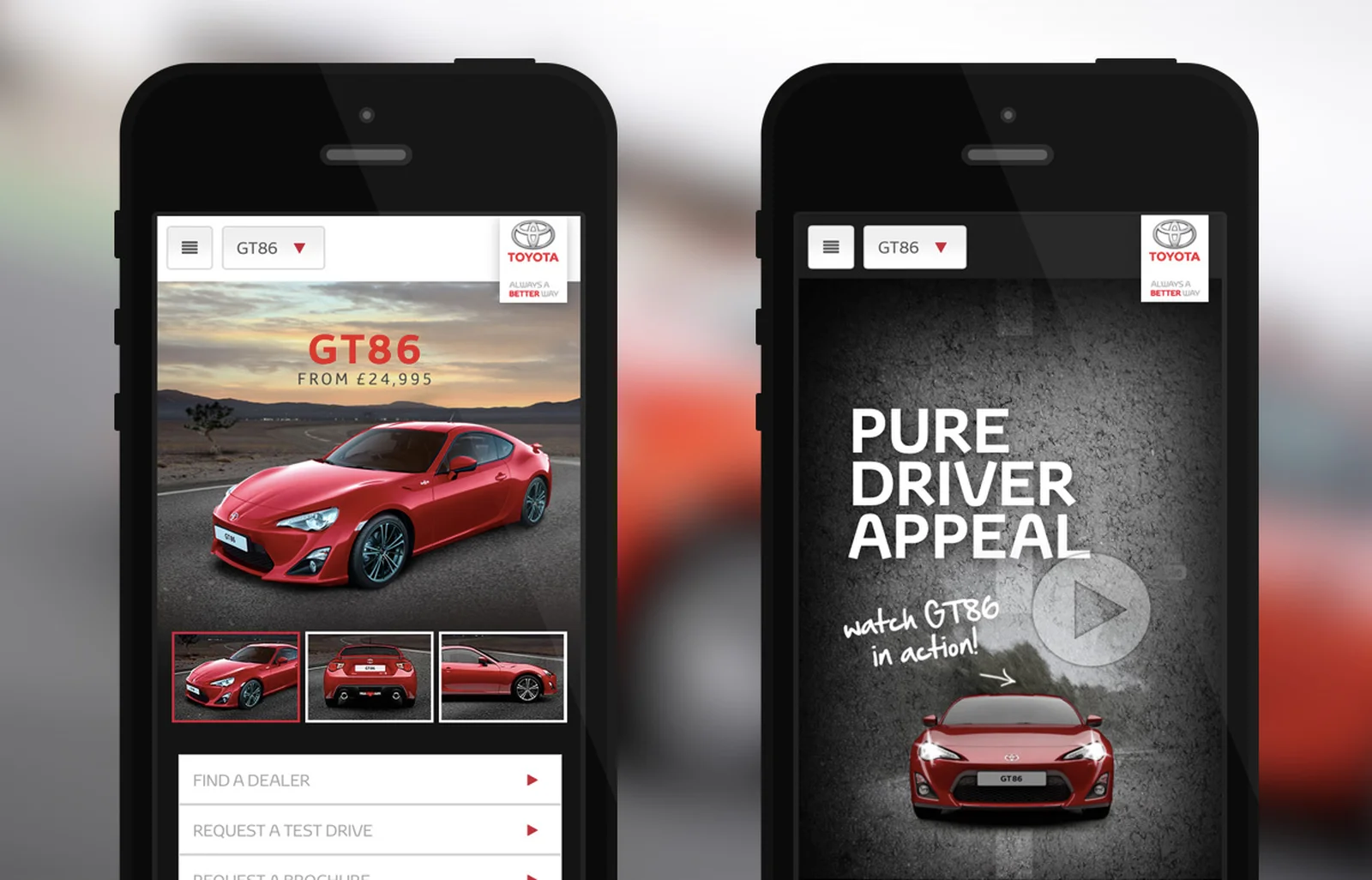 Screenshot of the Toyota GT86 2012 mobile website