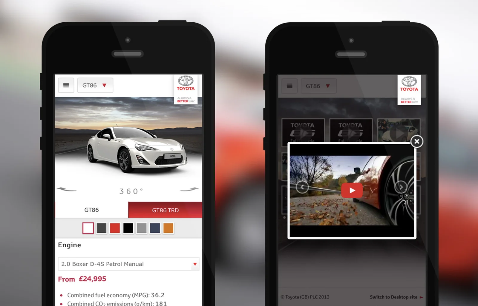 Screenshot of the Toyota GT86 2012 mobile website