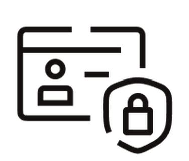 Minimalist icon of a user profile with a padlock, symbolizing privacy and self-service features.