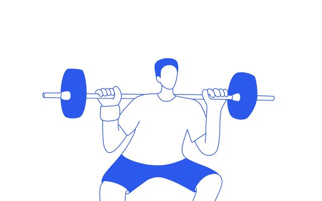 Minimalistische Illustration einer Person beim Gewichtheben, symbolisiert Fitness und Gesundheit.