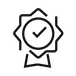 Simple black outline of a badge with a checkmark, symbolizing quality or certification.