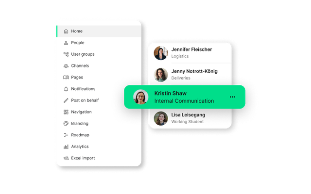 B2B-SaaS UI: Employee App, HR-Portal, Flip Flows, Flip Intelligence, Internal Communication.