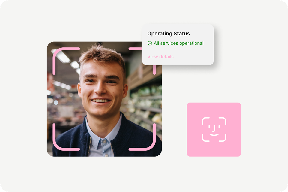 Employee App UI with face recognition, Operating Status: All services operational, Agentic AI.
