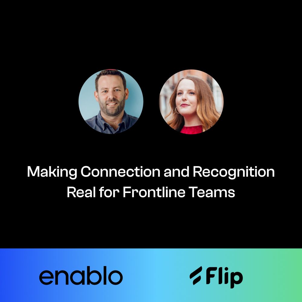Webinar image featuring two people with text: Making Connection and Recognition Real for Frontline Teams.