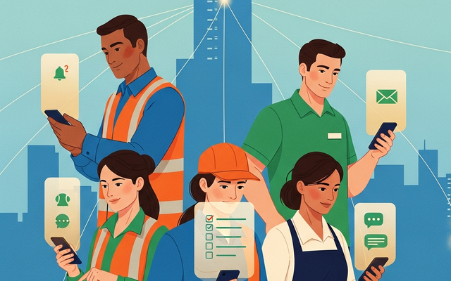 Frontline workers using an app for communication and task management.