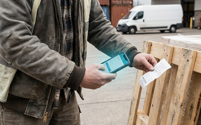 Person scanning a receipt with a smartphone outdoors.