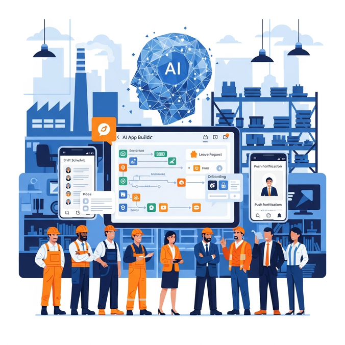 AI App Builder interface for employee apps in HR and Ops.