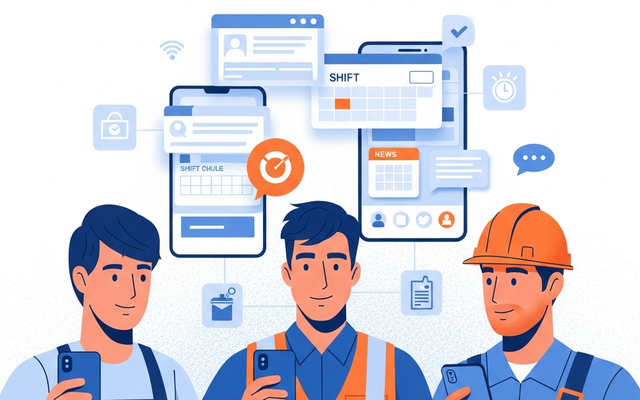 Employees using mobile apps for scheduling and communication