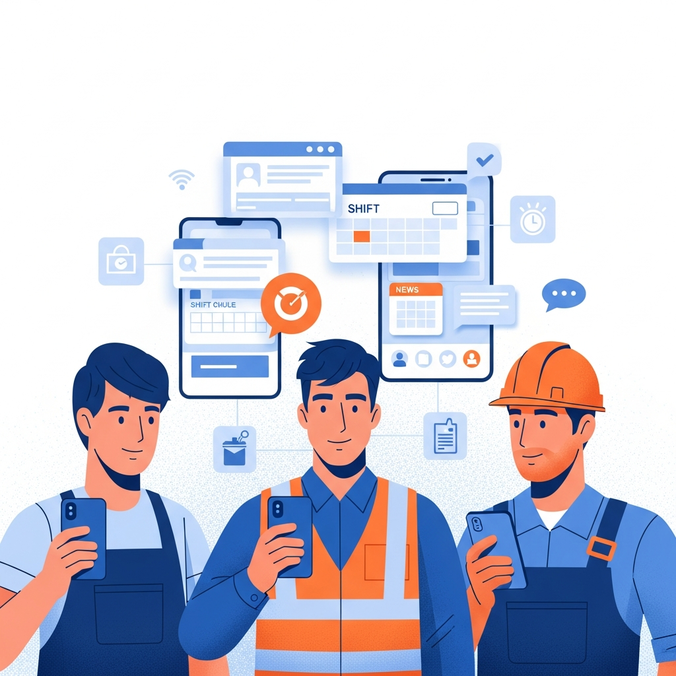 Employees using mobile apps for scheduling and communication