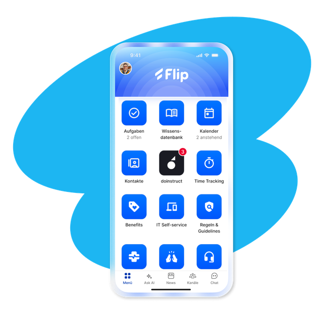 Flip app interface showing doinstruct notifications and various tools.