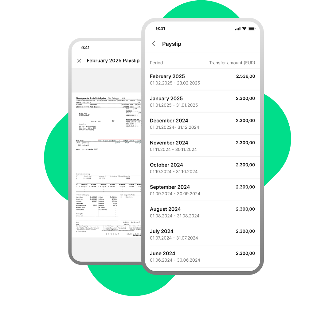 Payslip-Übersicht in Mitarbeiter App; HR-Portal, Mitarbeiterplattform, Employee Experience Platform.