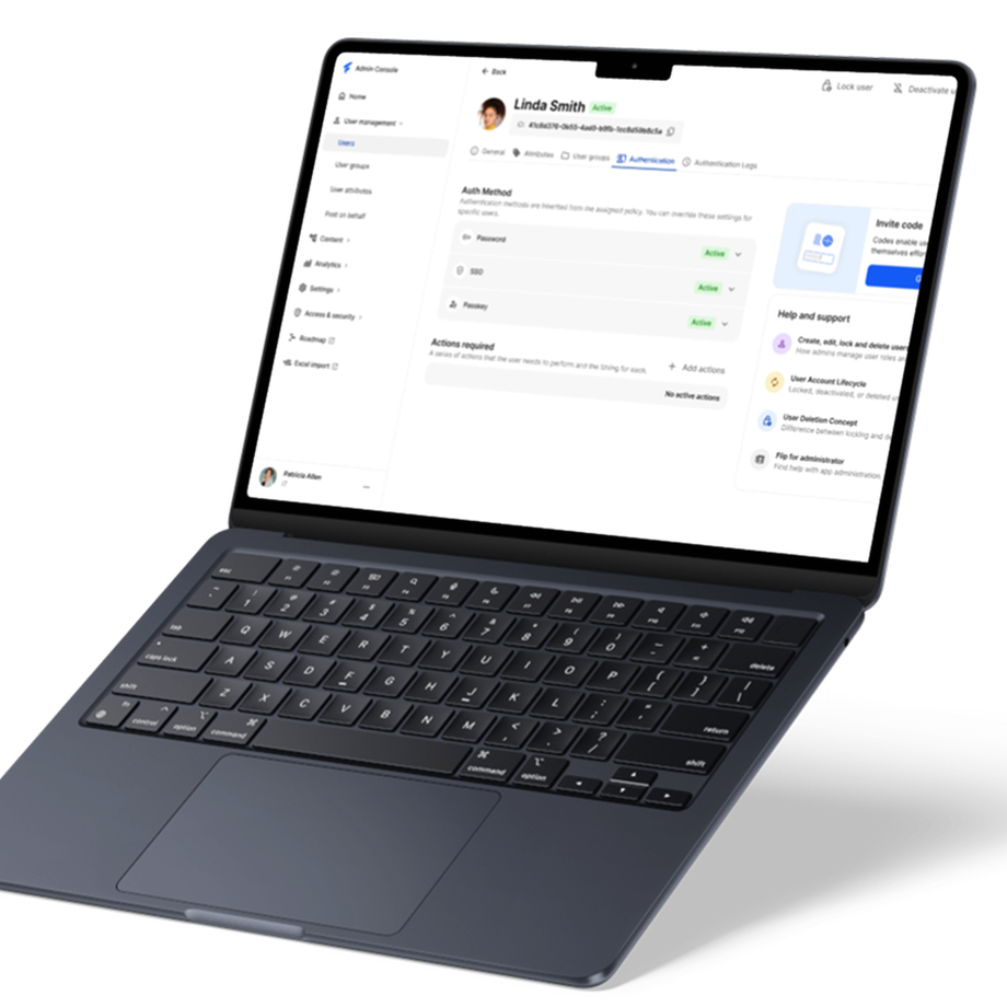 Laptop displaying a B2B-SaaS platform interface for user management.
