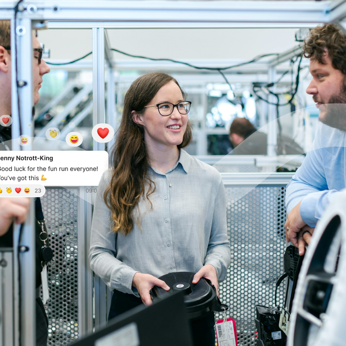 Frontline employees engage via Employee App; comms boost Employee Experience, HR-Portal, Flip Flows.