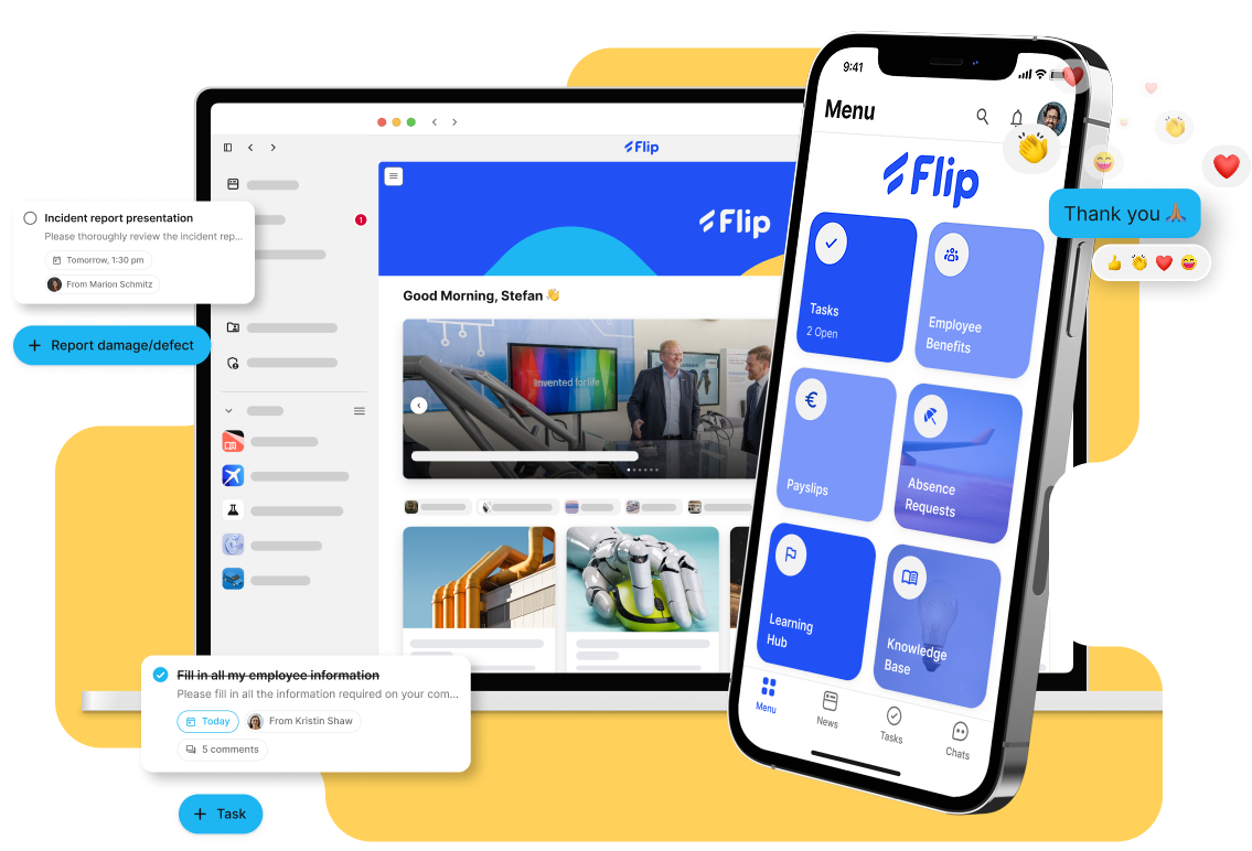 Flip Mitarbeiterplattform und Employee App: HR-Portal, Intranet, Employee Experience Platform, Flip Flows.