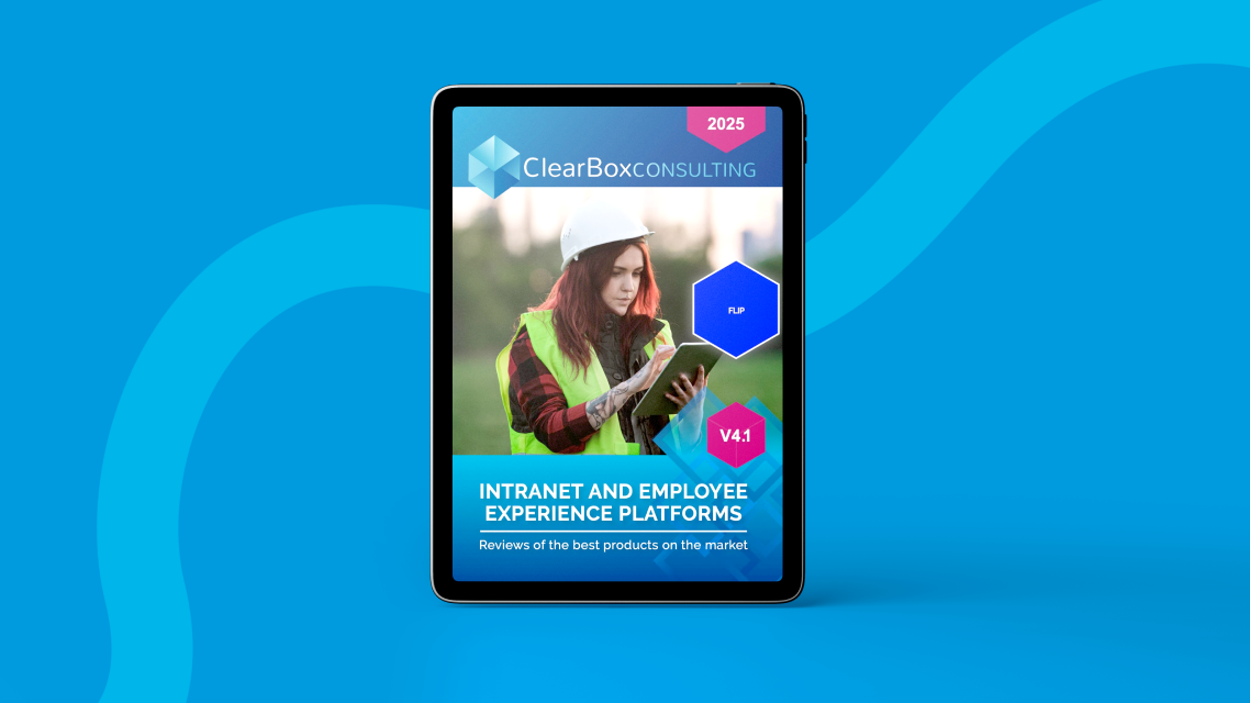 Tablet showing INTRANET AND EMPLOYEE EXPERIENCE PLATFORMS with FLIP, HR, and employee app focus.