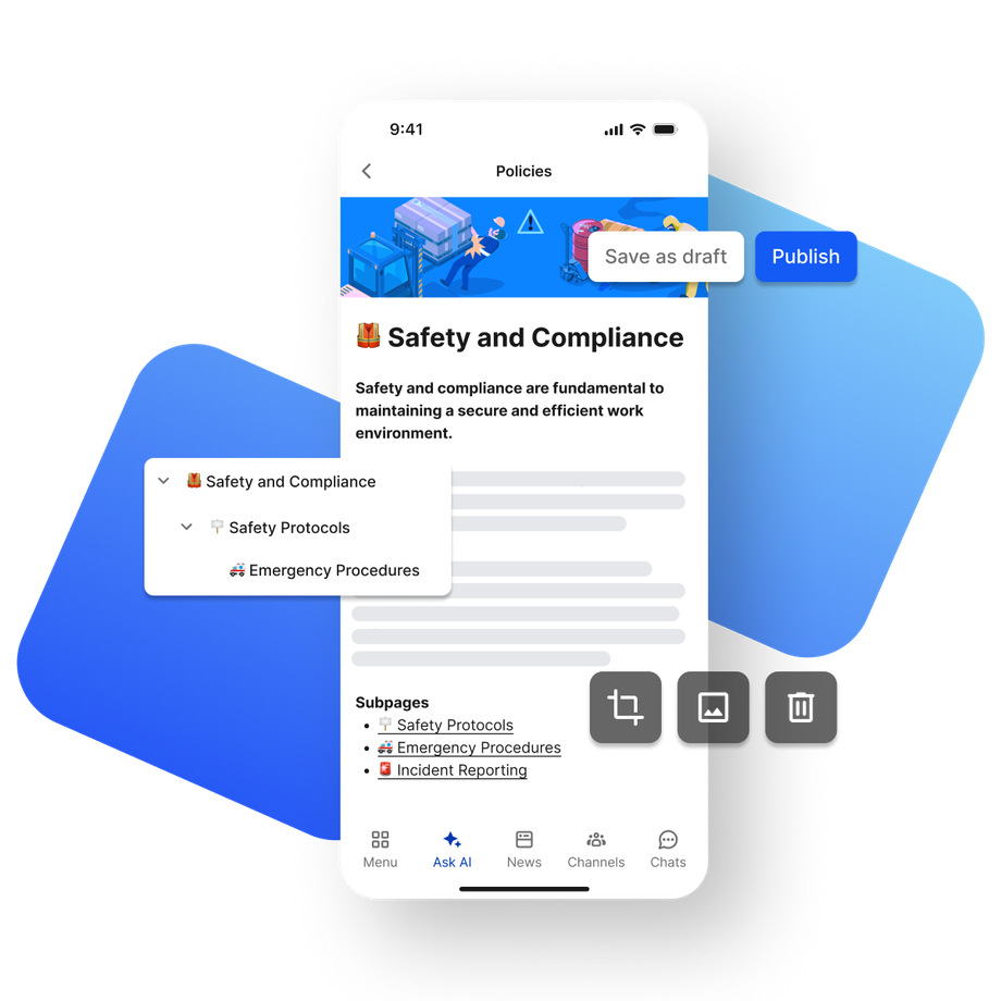 B2B-SaaS Employee App UI: Safety and Compliance, HR-Portal, Employee Experience Platform, Flip Flows.