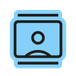 Blue video call icon with webcam outline.