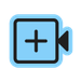 Video call icon with a plus sign on a blue background.