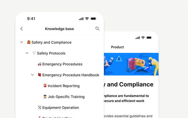 User interface for knowledge base on safety and compliance.