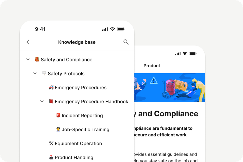 User interface for knowledge base on safety and compliance.
