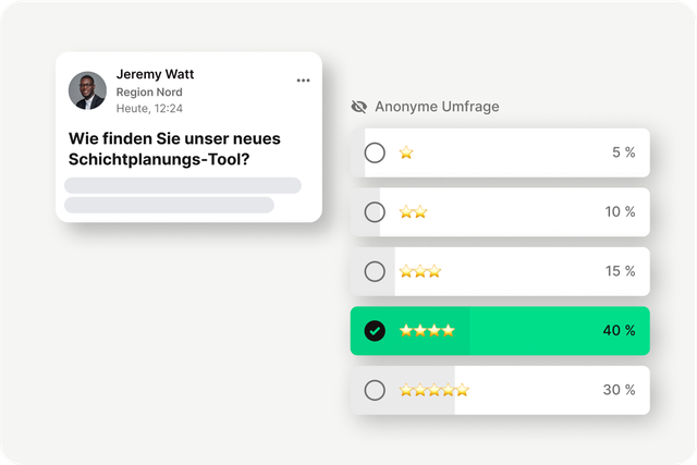 Umfrage in Mitarbeiterplattform: Bewertung Schichtplanungs-Tool, HR-Software, Employee Engagement.