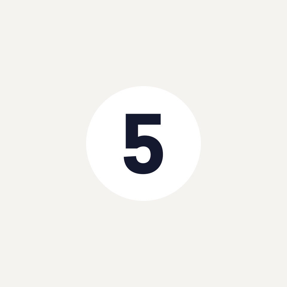 Large black number 5 centered on a white circle with a light gray background.