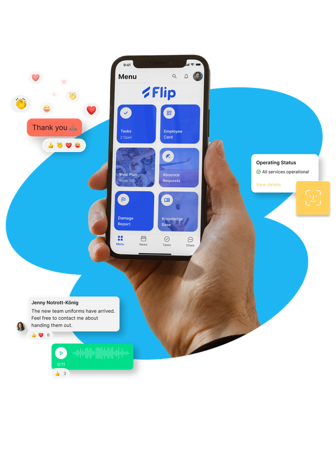 Flip Mitarbeiter App: Employee Experience Platform mit HR-Portal, Intranet, Flip Flows, Engagement.
