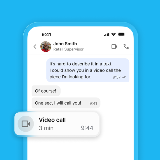 Chat interface showing video call initiation, enhancing employee communication.