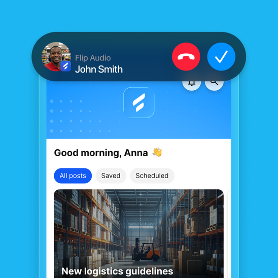 UI with a call notification from John Smith, featuring logistics app content.