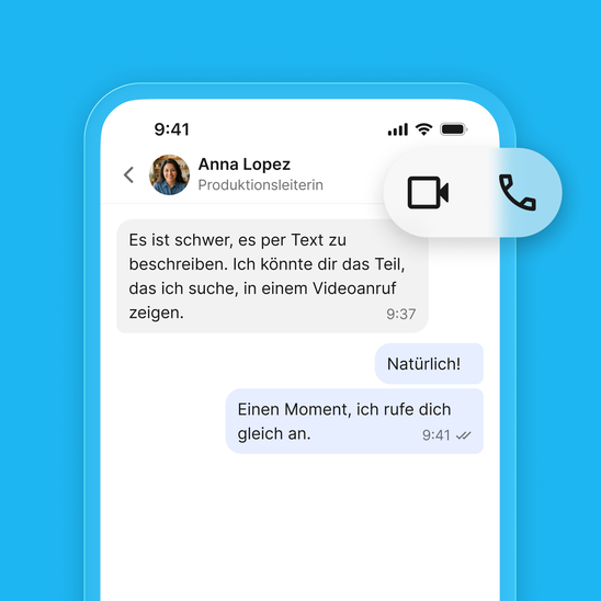 Chat with Anna Lopez about a video call, phone and video icons visible.