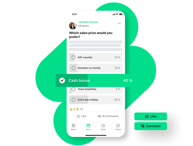 Employee App poll UI: Which sales prize would you prefer? Flip Flows, Employee Engagement, HR-Software.