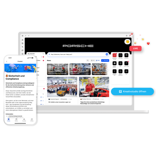 B2B-SaaS platform UI for Porsche with news and compliance features.