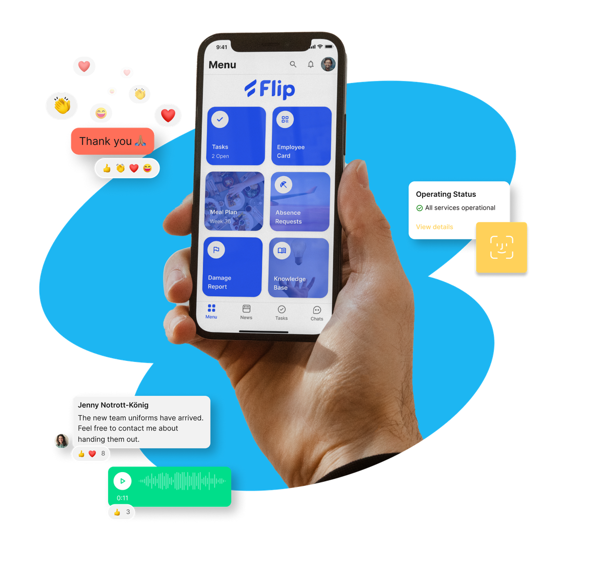 Flip Mitarbeiter App: Employee Experience Platform mit HR-Portal, Intranet, Flip Flows, Flip Intelligence.