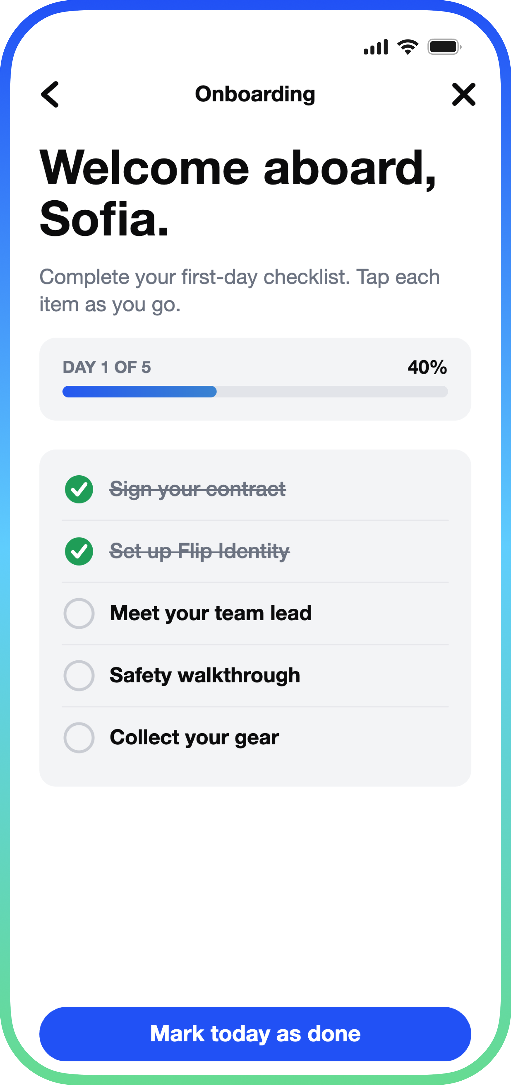 Onboarding Checklist app