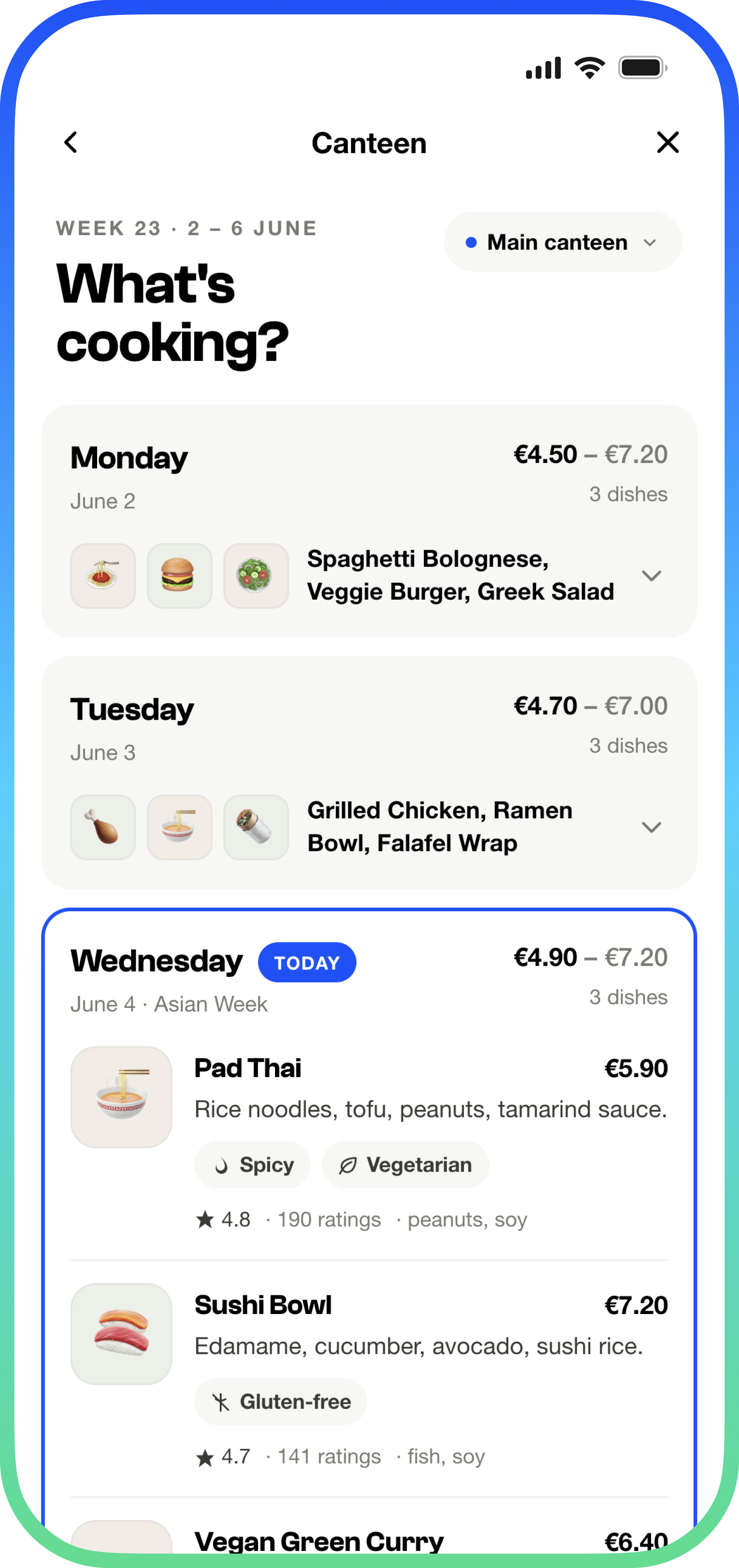 Canteen Menu Overview app