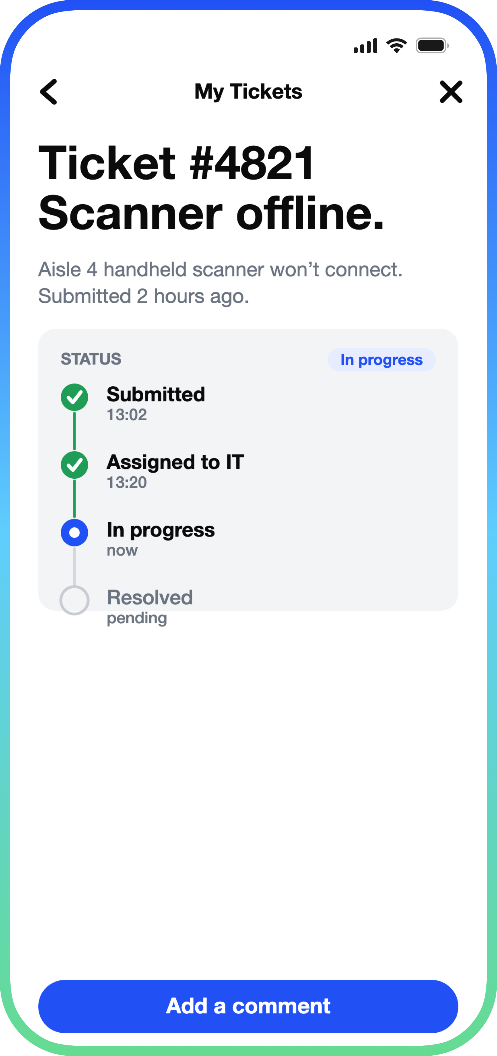 IT Ticket Status Update app