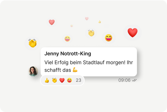 Mitarbeiterplattform: Chat mit Reaktionen, Emoji, HR-Software, Employee Engagement, Mitarbeiter App.