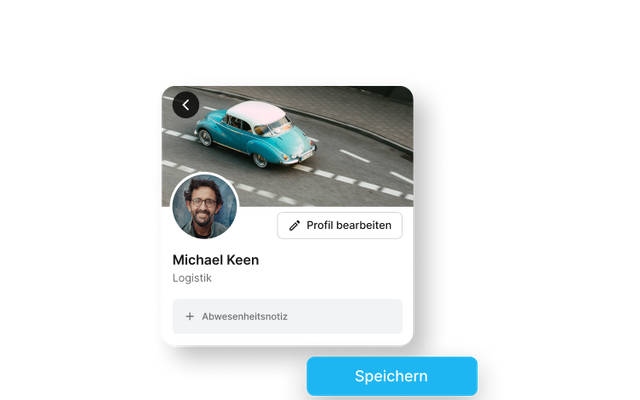 Profilansicht in Mitarbeiterplattform mit Profil bearbeiten und Speichern Button, HR-Software.