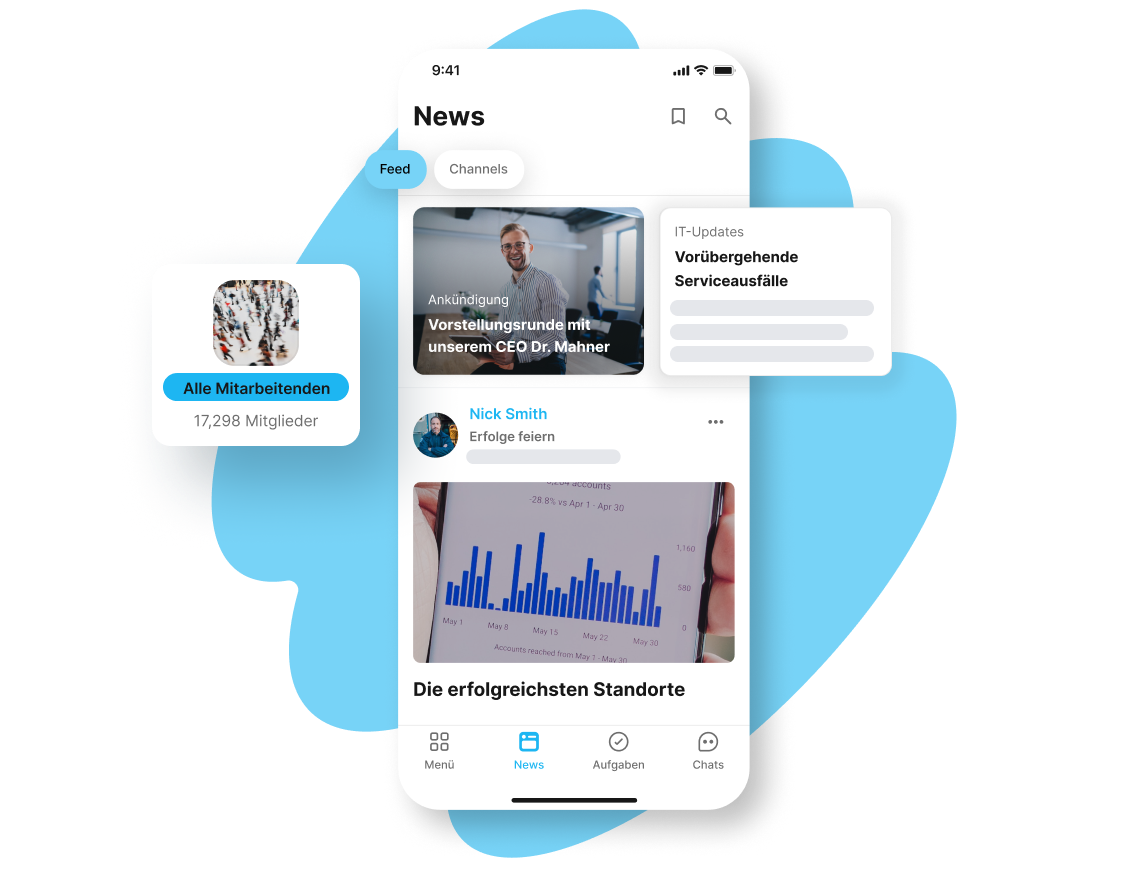 Mitarbeiterplattform Newsfeed: Flip Flows, Mitarbeiter App, HR-Portal, Employee Experience Platform.