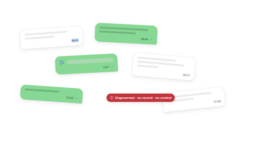 Interface showing chat messages with timestamps and a warning: Ungoverned • no record • no control
