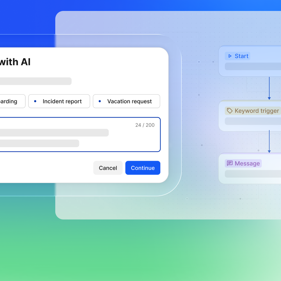 Flow Builder interface showcasing AI-powered HR functions.