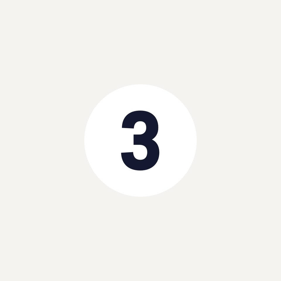 Large black number 3 centered on a white circle with a light gray background.