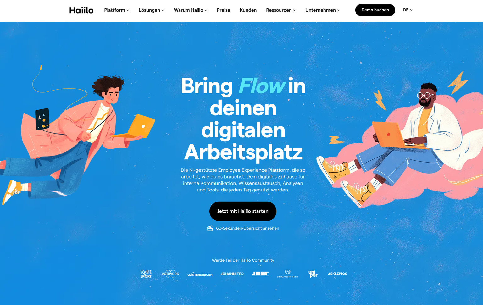 Illustration promoting Haiilos digital workplace platform in German.