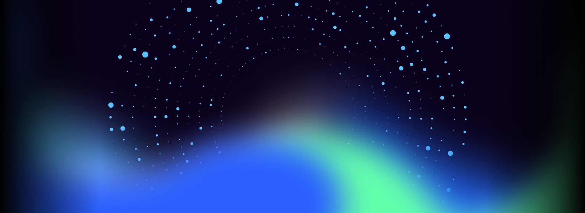 Abstract blue and green gradient with dotted pattern on dark background.