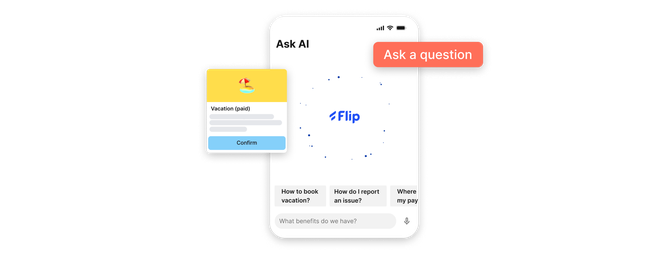 A screen showing Flip's AI-powered search functionality, 'Ask AI'