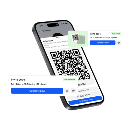 Smartphone displaying a QR code and invite code interface.