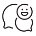 Simple black line icon of two chat bubbles, one with a smiling face, on a transparent background.